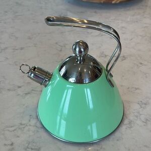 Vintage L’epicure Stainless Steel Whistling Kettle Teapot. Rare green. EVC